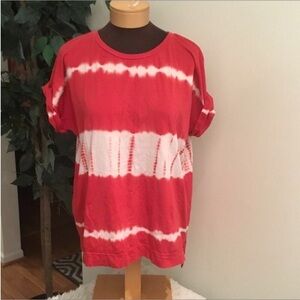 CHAPS short sleeve tee Womans size large red white tie dye crewneck